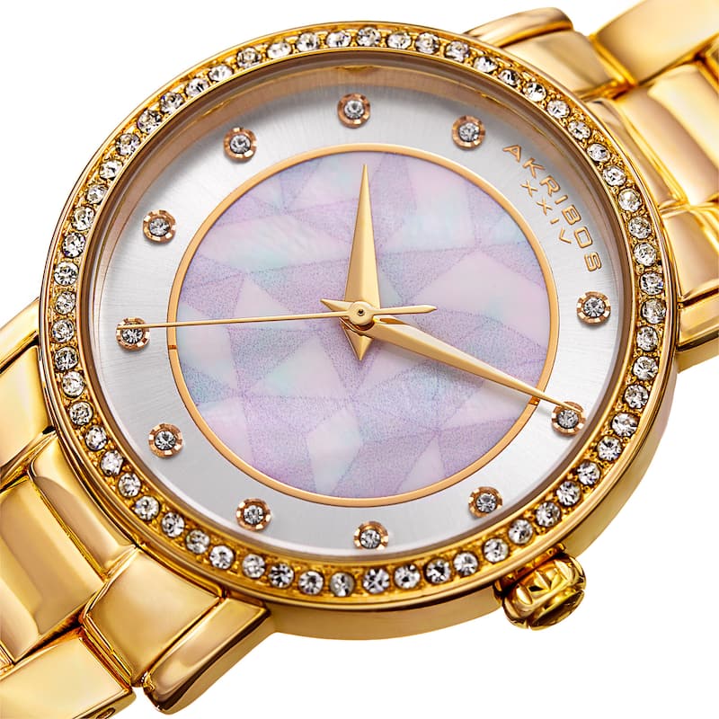 Akribos XXIV Women's Mosaic Printed Dial Quartz Crystal-Accented Gold-Tone Bracelet Watch - Gold