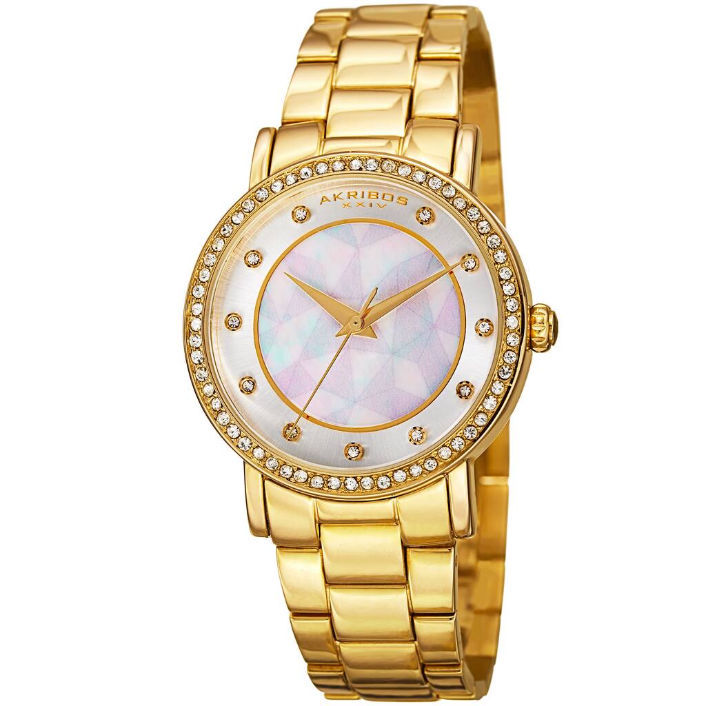 Akribos XXIV Women's Mosaic Printed Dial Quartz Crystal-Accented Gold-Tone Bracelet Watch - Gold