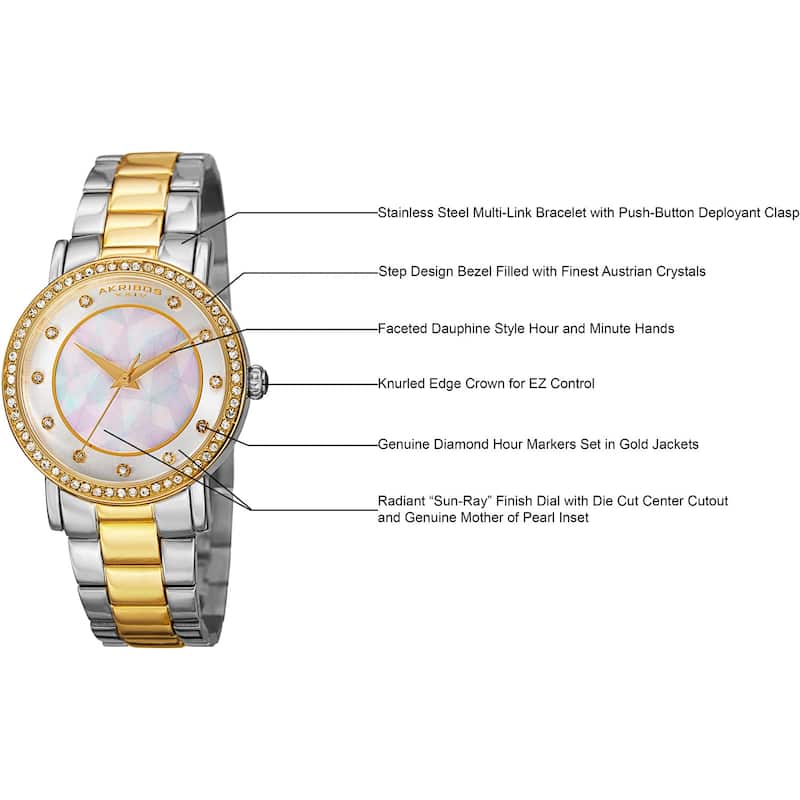 Akribos XXIV Women's Mosaic Printed Dial Quartz Crystal-Accented Two-Tone Bracelet Watch