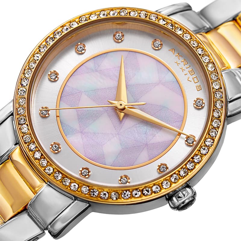 Akribos XXIV Women's Mosaic Printed Dial Quartz Crystal-Accented Two-Tone Bracelet Watch