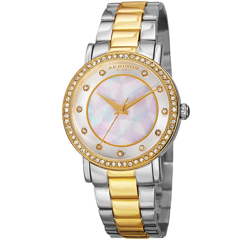 Akribos XXIV Women's Mosaic Printed Dial Quartz Crystal-Accented Two-Tone Bracelet Watch