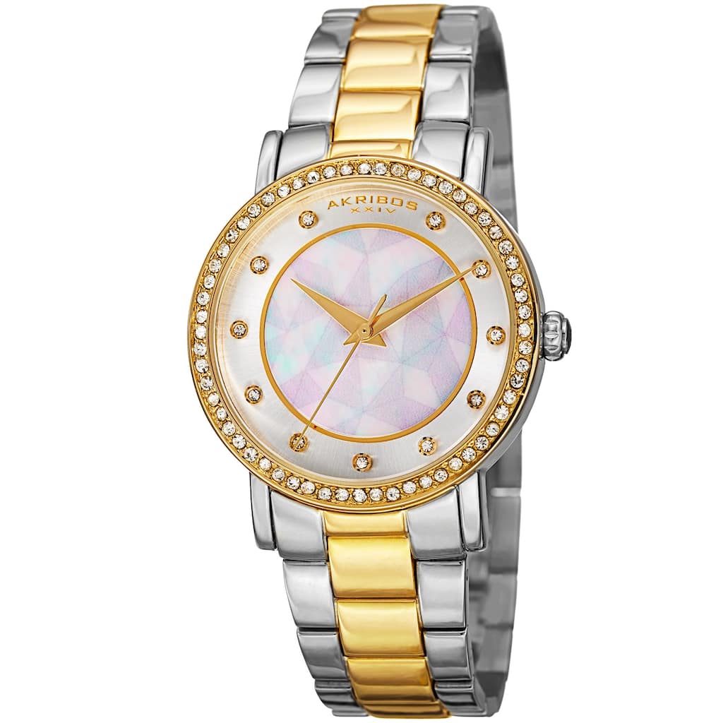 Akribos XXIV Women's Mosaic Printed Dial Quartz Crystal-Accented Two-Tone Bracelet Watch