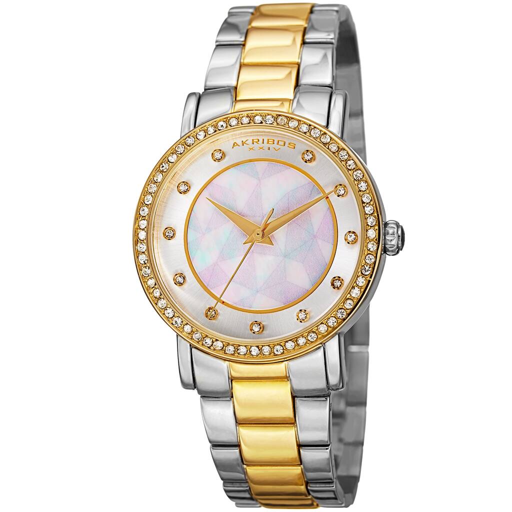 Akribos XXIV Women's Mosaic Printed Dial Quartz Crystal-Accented Two-Tone Bracelet Watch