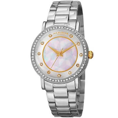 Akribos XXIV Women's Mosaic Printed Dial Quartz Crystal-Accented Silver-Tone Bracelet Watch - silver