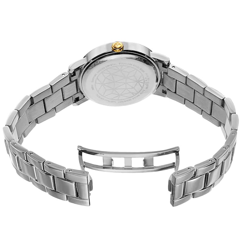 Akribos XXIV Women's Mosaic Printed Dial Quartz Crystal-Accented Silver-Tone Bracelet Watch - silver