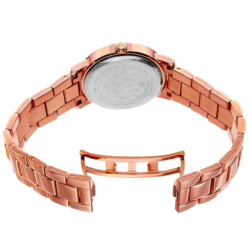Akribos XXIV Women's Mosaic Printed Dial Quartz Crystal-Accented Rose-Tone Bracelet Watch - Pink
