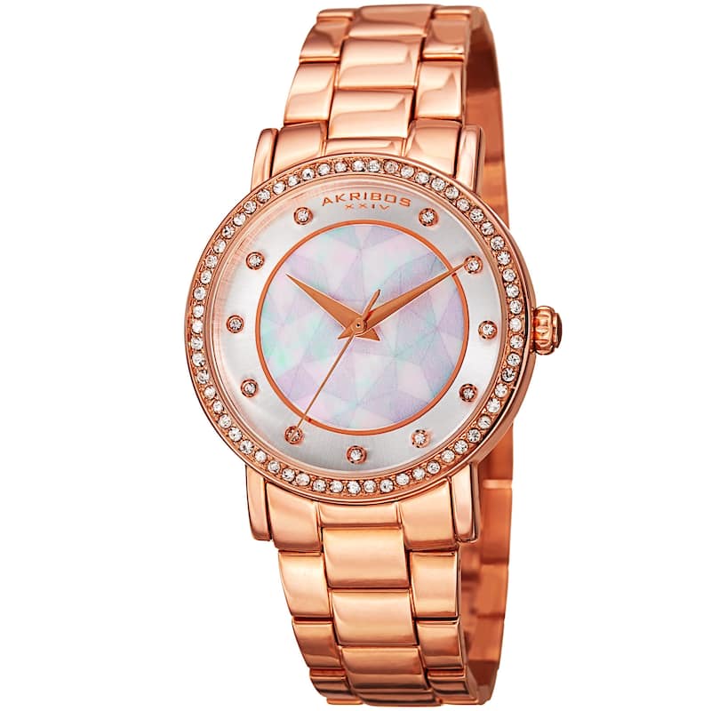 Akribos XXIV Women's Mosaic Printed Dial Quartz Crystal-Accented Rose-Tone Bracelet Watch - Pink
