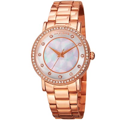Akribos XXIV Women's Mosaic Printed Dial Quartz Crystal-Accented Rose-Tone Bracelet Watch - Pink