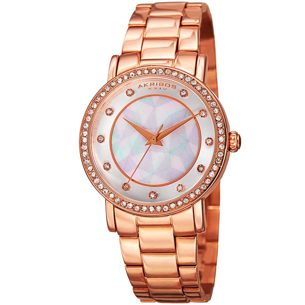 Akribos XXIV Women's Mosaic Printed Dial Quartz Crystal-Accented Rose-Tone Bracelet Watch - Pink