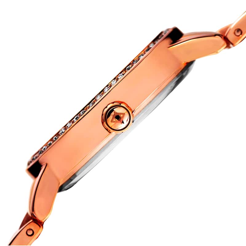 Akribos XXIV Women's Mosaic Printed Dial Quartz Crystal-Accented Rose-Tone Bracelet Watch - Pink