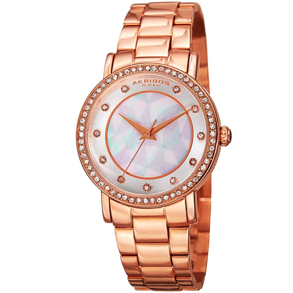 Akribos XXIV Women's Mosaic Printed Dial Quartz Crystal-Accented Rose-Tone Bracelet Watch - Pink