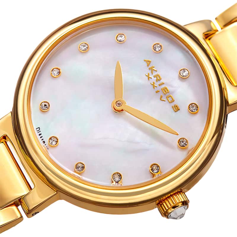 Akribos XXIV Women's Quartz Mother of Pearl Diamond Gold-Tone Bracelet Watch - Gold