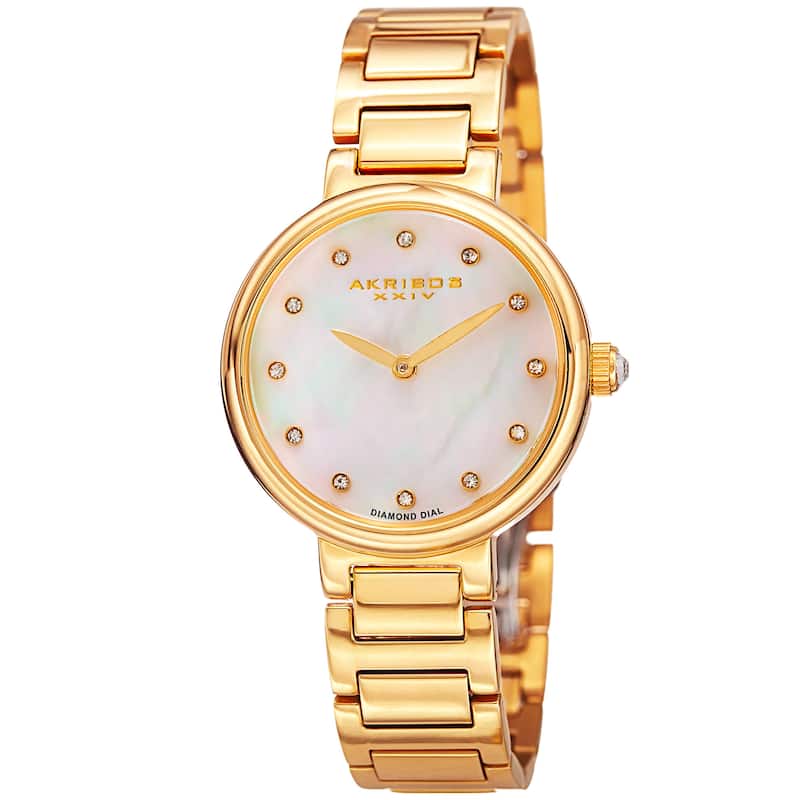 Akribos XXIV Women's Quartz Mother of Pearl Diamond Gold-Tone Bracelet Watch - Gold