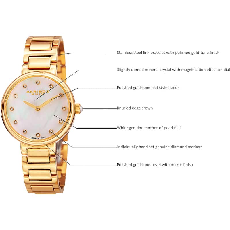 Akribos XXIV Women's Quartz Mother of Pearl Diamond Gold-Tone Bracelet Watch - Gold