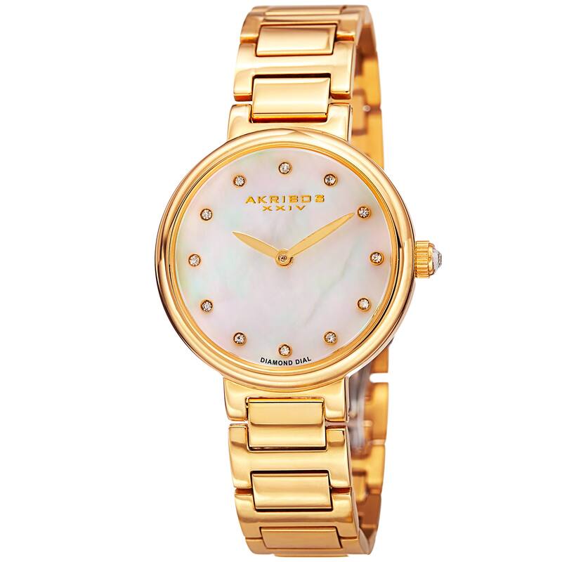 Akribos XXIV Women's Quartz Mother of Pearl Diamond Gold-Tone Bracelet Watch - Gold