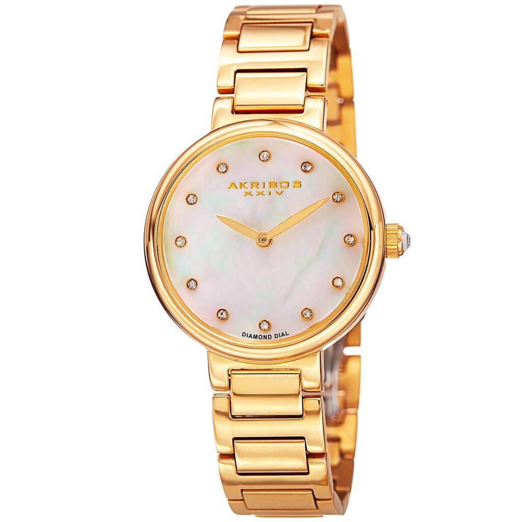 Akribos XXIV Women's Quartz Mother of Pearl Diamond Gold-Tone Bracelet Watch - Gold