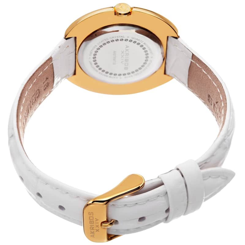 Akribos XXIV Women's Quartz Diamond Leather White Strap Watch
