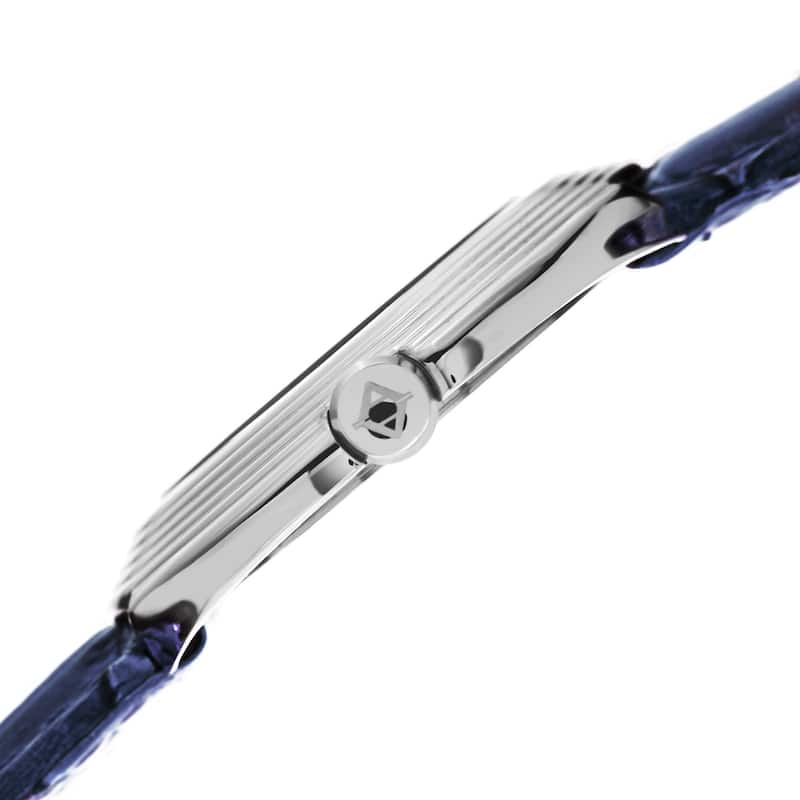 Akribos XXIV Women's Quartz Diamond Leather Silver-Tone Strap Watch - Blue