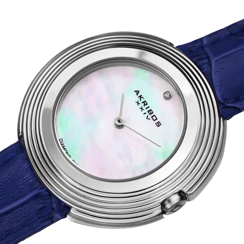 Akribos XXIV Women's Quartz Diamond Leather Silver-Tone Strap Watch - Blue
