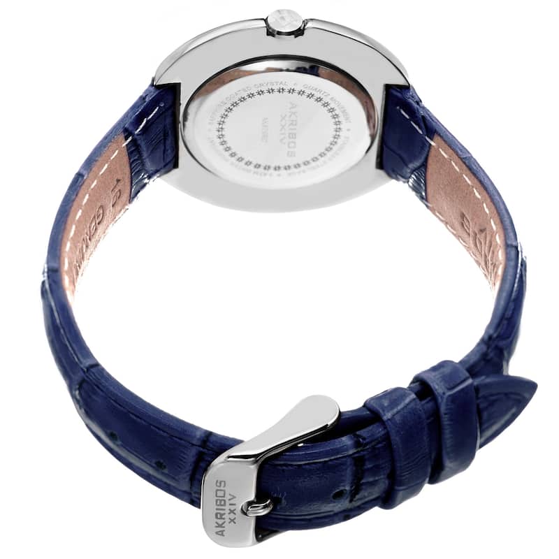 Akribos XXIV Women's Quartz Diamond Leather Silver-Tone Strap Watch - Blue