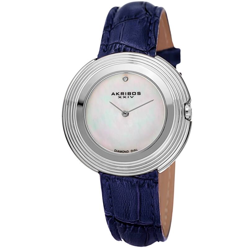 Akribos XXIV Women's Quartz Diamond Leather Silver-Tone Strap Watch - Blue
