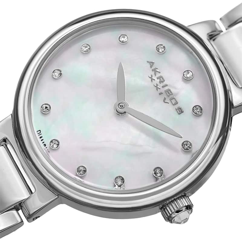 Akribos XXIV Women's Japanese Quartz Mother of Pearl Genuine Diamond Bracelet Watch