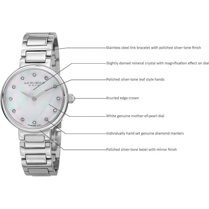 Akribos XXIV Women's Japanese Quartz Mother of Pearl Genuine Diamond Bracelet Watch