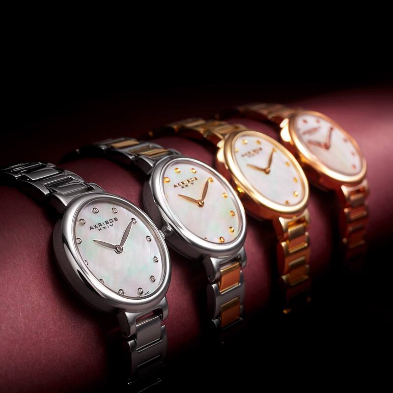 Akribos XXIV Women's Japanese Quartz Mother of Pearl Genuine Diamond Bracelet Watch