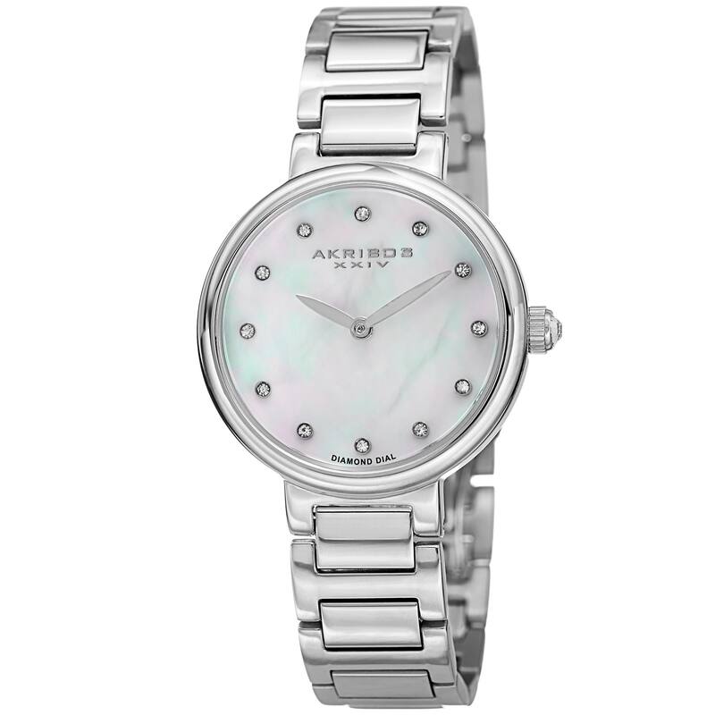 Akribos XXIV Women's Japanese Quartz Mother of Pearl Genuine Diamond Bracelet Watch