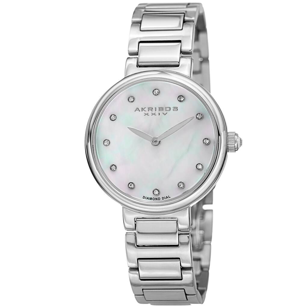Akribos XXIV Women's Japanese Quartz Mother of Pearl Genuine Diamond Bracelet Watch