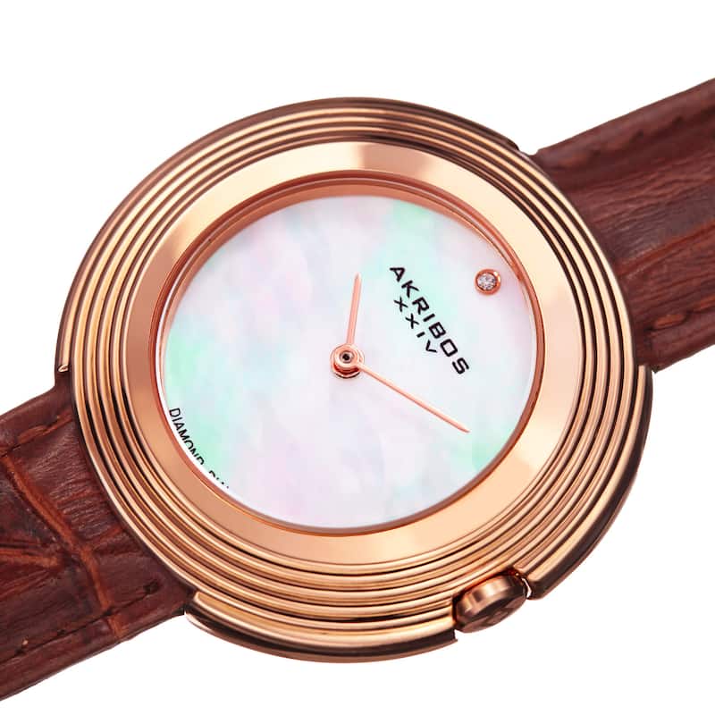 Akribos XXIV Women's Quartz Diamond Leather Rose-Tone Strap Watch - brown