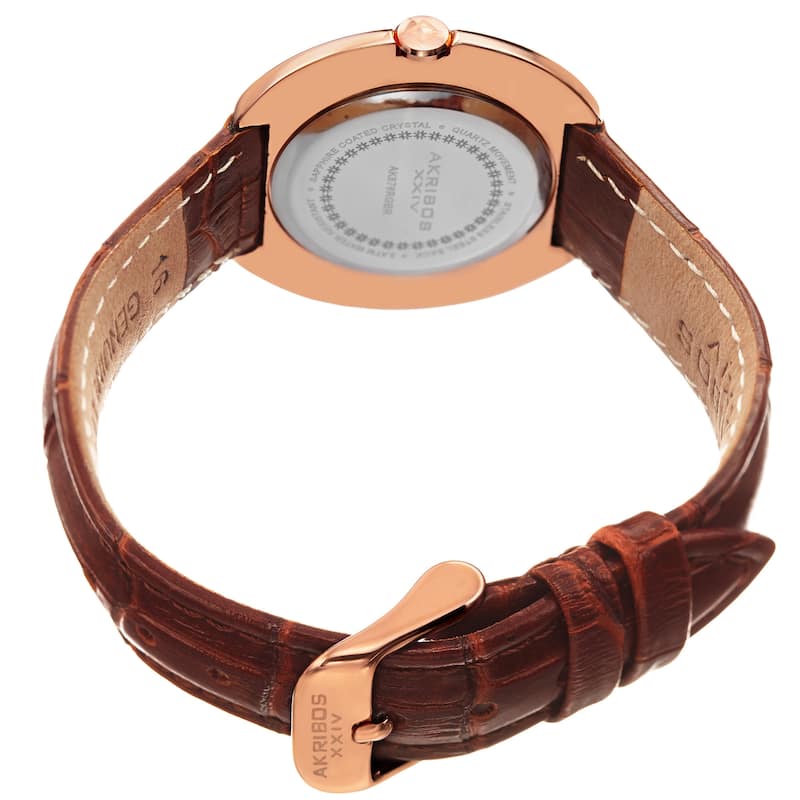 Akribos XXIV Women's Quartz Diamond Leather Rose-Tone Strap Watch - brown