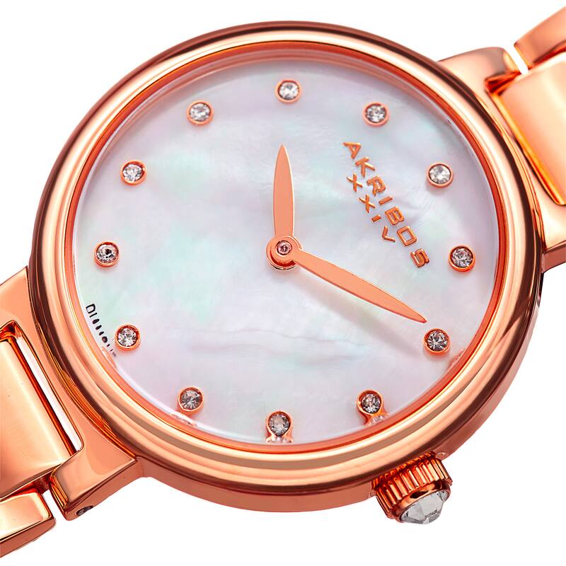 Akribos XXIV Women's Quartz Mother of Pearl Diamond Rose-Tone Bracelet Watch - Pink
