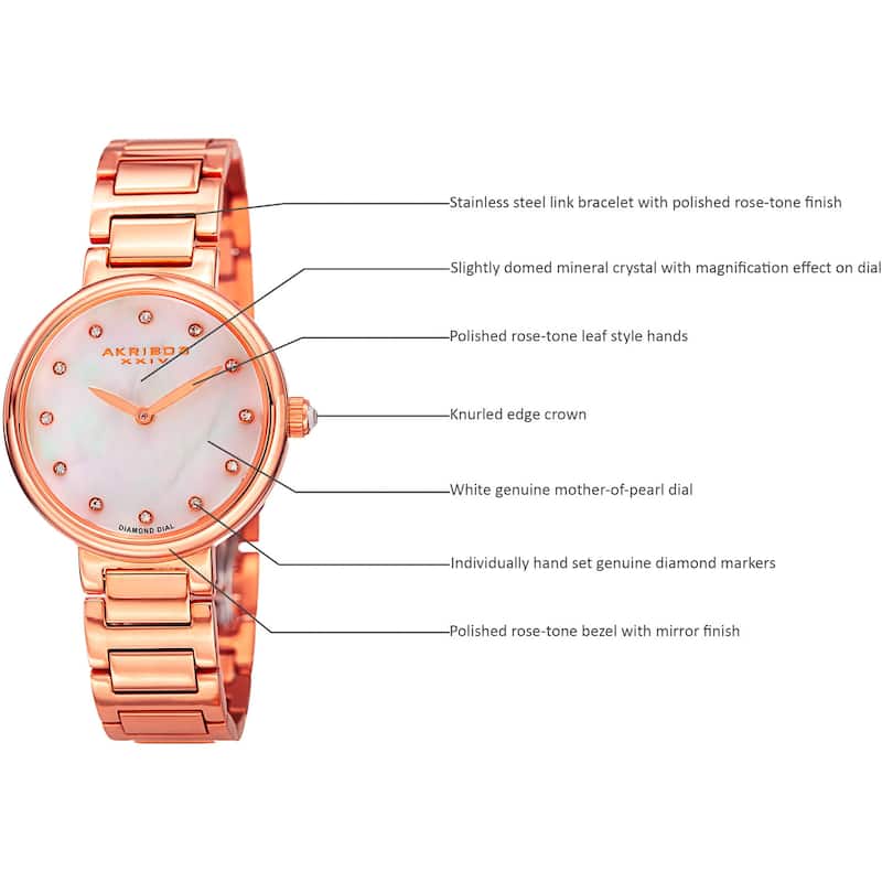 Akribos XXIV Women's Quartz Mother of Pearl Diamond Rose-Tone Bracelet Watch - Pink