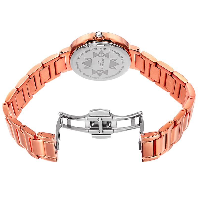 Akribos XXIV Women's Quartz Mother of Pearl Diamond Rose-Tone Bracelet Watch - Pink