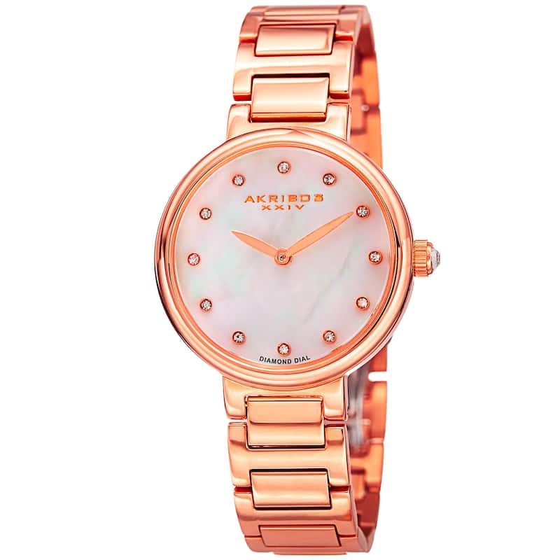 Akribos XXIV Women's Quartz Mother of Pearl Diamond Rose-Tone Bracelet Watch - Pink