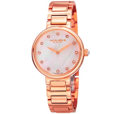Akribos XXIV Women's Quartz Mother of Pearl Diamond Rose-Tone Bracelet Watch - Pink