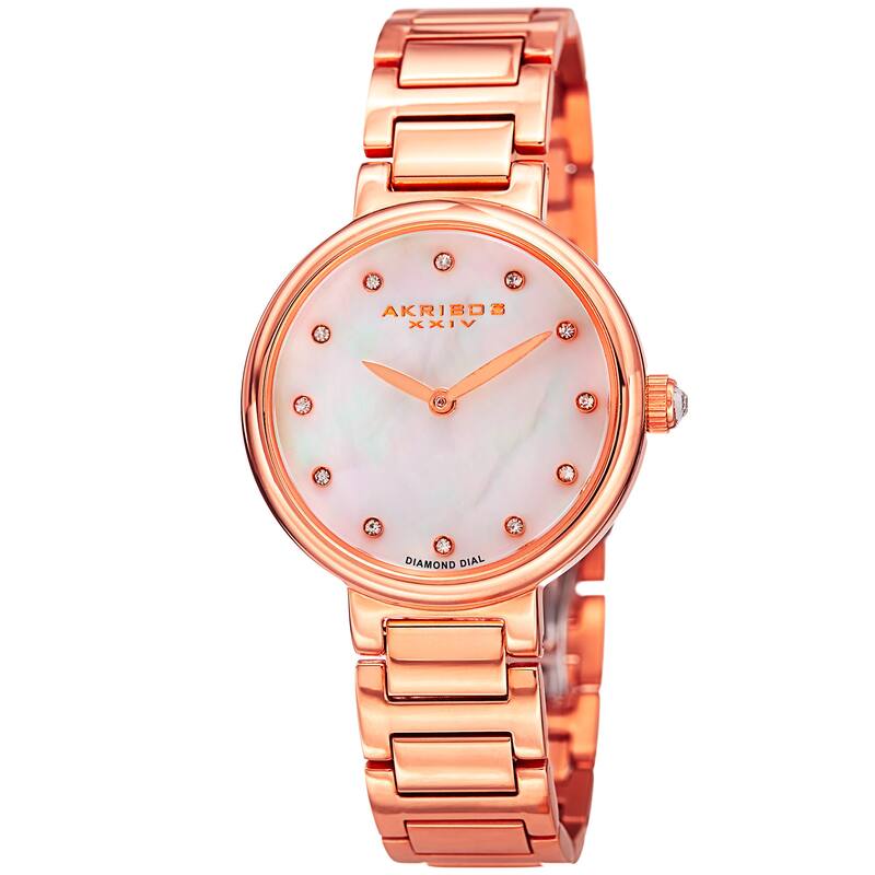 Akribos XXIV Women's Quartz Mother of Pearl Diamond Rose-Tone Bracelet Watch - Pink