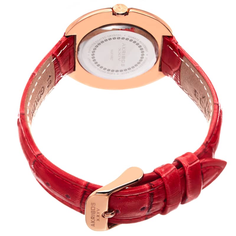 Akribos XXIV Women's Quartz Diamond Leather Red Strap Watch