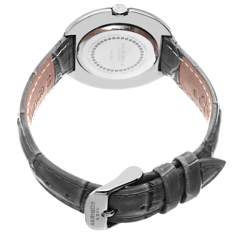Akribos XXIV Women's Quartz Diamond Leather Grey Strap Watch
