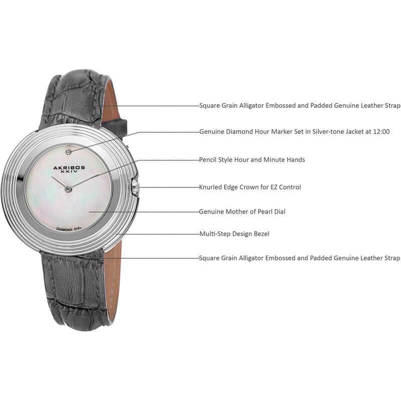 Akribos XXIV Women's Quartz Diamond Leather Grey Strap Watch