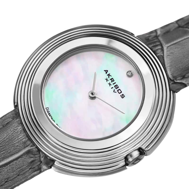 Akribos XXIV Women's Quartz Diamond Leather Grey Strap Watch