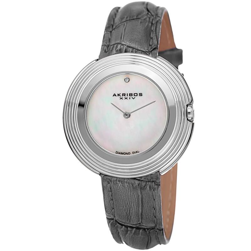 Akribos XXIV Women's Quartz Diamond Leather Grey Strap Watch