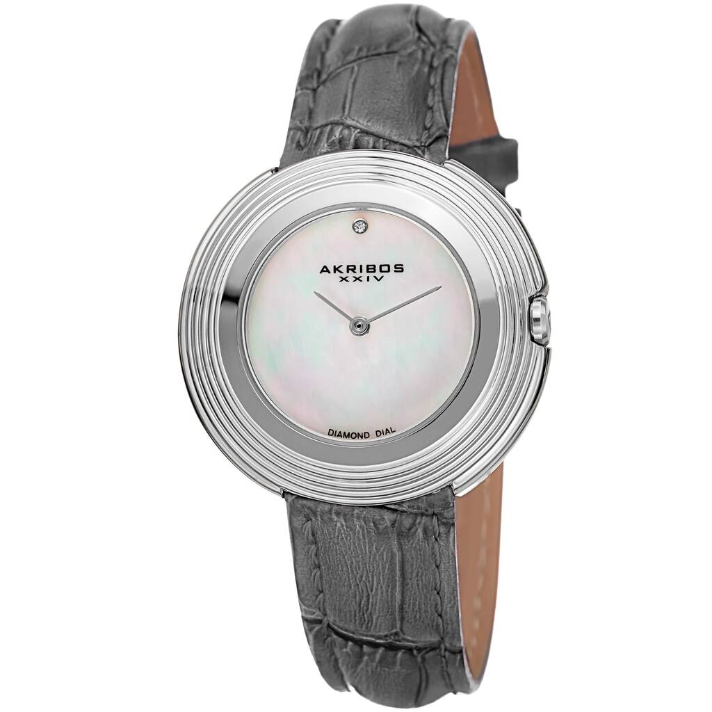 Akribos XXIV Women's Quartz Diamond Leather Grey Strap Watch