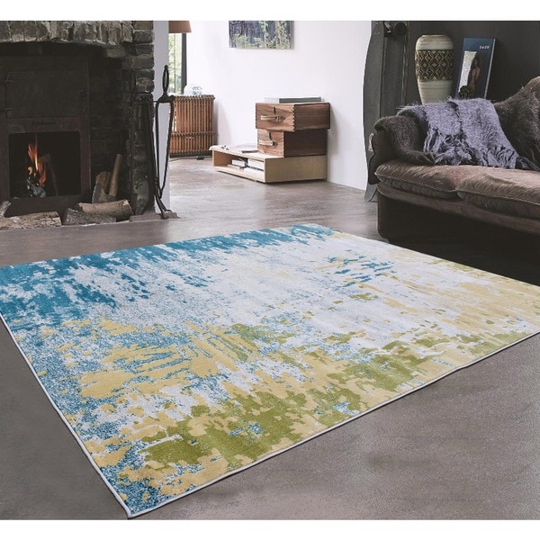 Grey Green Turquoise With Very Light Yellow Indoor Area Rug 5 Grey Green Turquoise With Very Light Yellow Indoor Area Rug 5 X27 3