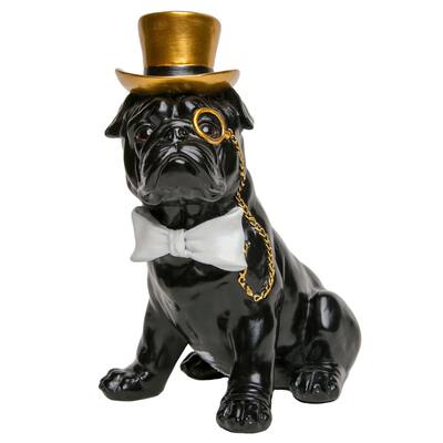 Resin Dog Figurine with Bow Tie and Glasses