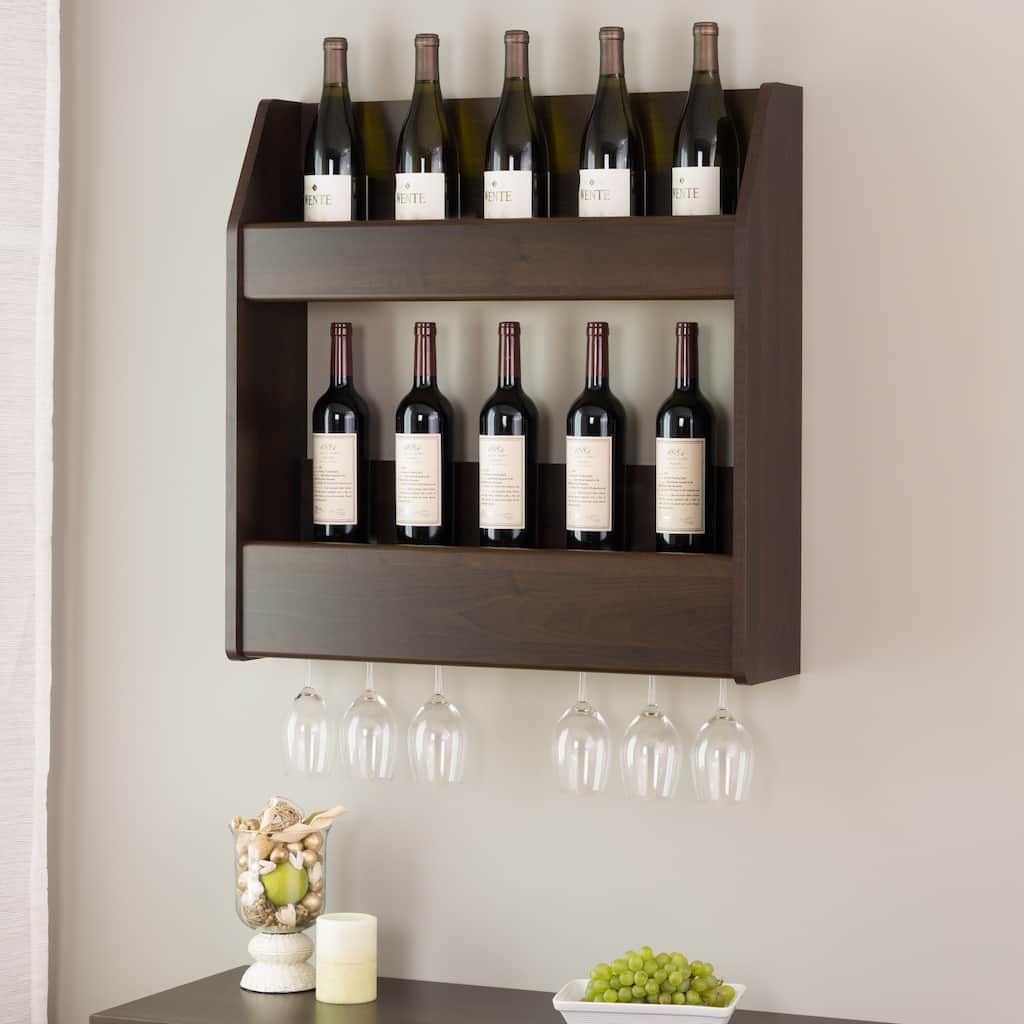 Everett Espresso Floating Wine and Liquor Rack