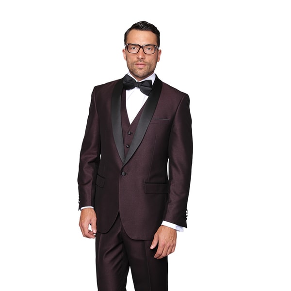 Shop Enzo Men's Plum 3-Piece Statement Tuxedo - Free Shipping Today ...