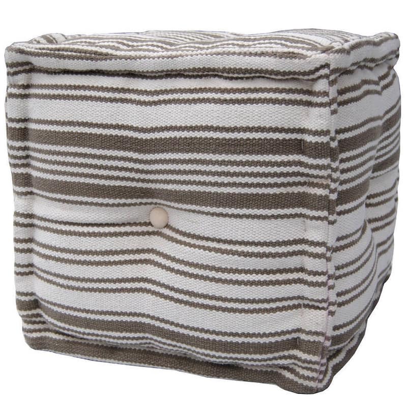 Handmade Striped Cotton Ottoman (India) - 16" x 16" x 16"