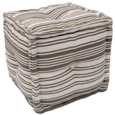 Handmade Striped Cotton Ottoman (India) - 16" x 16" x 16"